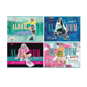 Альбом для рисования А4, 32 листа, на скрепке, Zoomer-girl, обложка мелованный картон, блок 100 г/м, МИКС