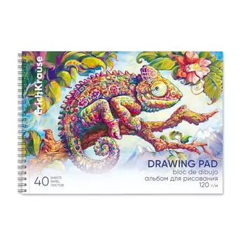 Альбом для рисования А4, 40 листов, блок 120 г/м, на спирали, Erich Krause "Хамелеон", 100% белизна, перфорация на отрыв, твердая подложка
