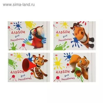 Альбом для рисования А4, 40 листов на гребне "КУ-КУ", обложка мелованный картон, выборочный УФ-лак, блок 100 г/м², МИКС