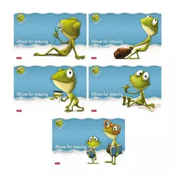 Альбом для рисования А4, 40 листов, на скрепке, "Лягушонок Ден", обложка мелованный картон, матовая ламинация, тиснение, блок 100 г/м, МИКС