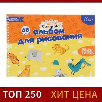 Альбом для рисования А4, 48 листов на гребне Calligrata, обложка мелованный картон, блок 100 г/м
