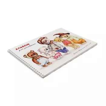 Альбом для рисования акварелью А4, 20 листов, на гребне, "Друзья-игрушки", обложка мелованный картон, твёрдая подложка, блок акварельная бумага 200 г/м2, ГОЗНАК СПБ