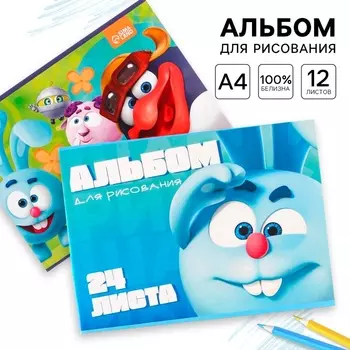 Альбом для рисования А4, 24 листа, на скрепке «Смешарики», 2 шт., МИКС