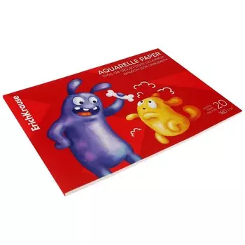 Альбом для акварели А4, 20 листов на клею, Erich Krause Jolly Friends, блок 180 г/м, экстра белая, твёрдая подложка