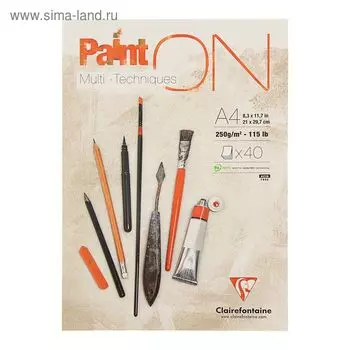 Альбом для смешанных техник, А4, 210х297 мм, Clairefontaine 40 листов, 250 г/м2, склейка