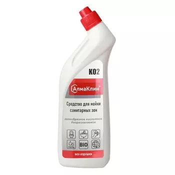 АлмаКлин K02, 0,75л. Кислотное моющее средство для санузлов (без отдушки) (гель) со скош. но
