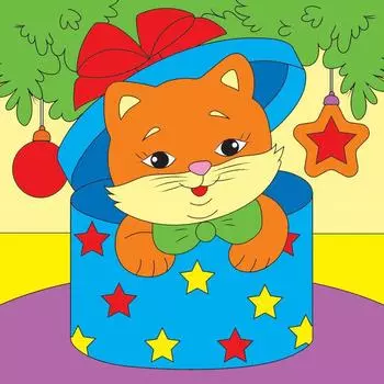 Алмазная мозаика 20×20 см, с подрамником, с полным заполнением, 18 цв. «Рыжий котенок под ёлкой»