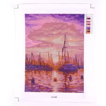 Алмазная мозаика 30 40 см, (частичное заполнение) «Гавань на закате»