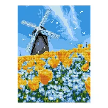 Алмазная мозаика, 30 40 см, частичное заполнение «Мельница»