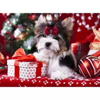 Алмазная мозаика, 30 40 см, без подрамника, с полным заполнением, 34 цв. «Щеночек с подарками»