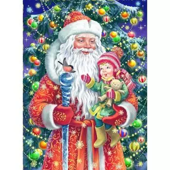 Алмазная мозаика 40×50 см, с подрамником, с полным заполнением, 25 цв. «Дед Мороз и маленькая девочка»