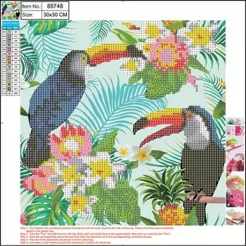 Алмазная мозаика 5D «Туканы», 30 30 см, без подрамника, частичное заполнение