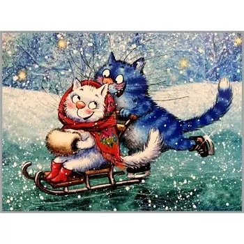 Алмазная мозаика без подрамника «На катке» 30 40 см, 34 цвета