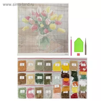 Алмазная мозаика «Букет тюльпанов», 35 35 см, 34 цвета