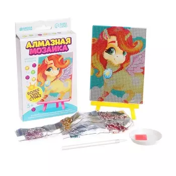 Алмазная мозаика с частичным заполнением на подставке для детей «Звёздный единорог»