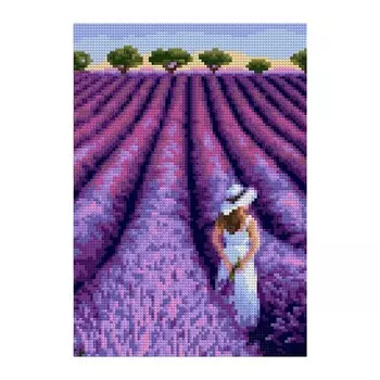 Алмазная мозаика «Лавандовое поле», полн.заполнение, 21 30 см