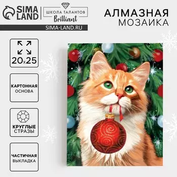 Алмазная мозаика на новый год с частичным заполнением «Рыжий кот», 20 х 25 см, набор для творчества
