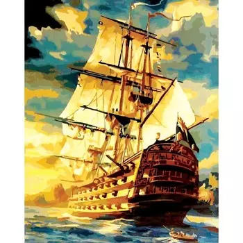 Алмазная мозаика на подрамнике с полным заполнением «Корабль в море», 40х50см