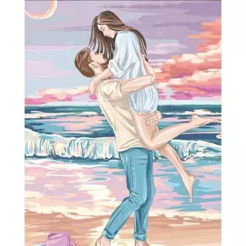 Алмазная мозаика на подрамнике с полным заполнением «Пара у моря», 40х50см