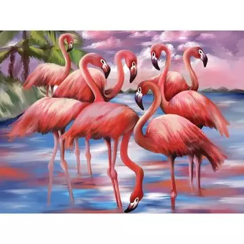 Алмазная мозаика на подрамнике с полным заполнением «Прекрасные фламинго», 30х40см
