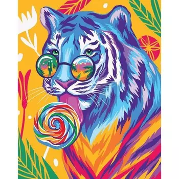 Алмазная мозаика на подрамнике с полным заполнением «Тигр с леденцом», 40 50 см