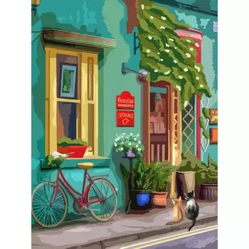 Алмазная мозаика с полным заполнением на подрамнике «Уютная улочка», 30 40 см