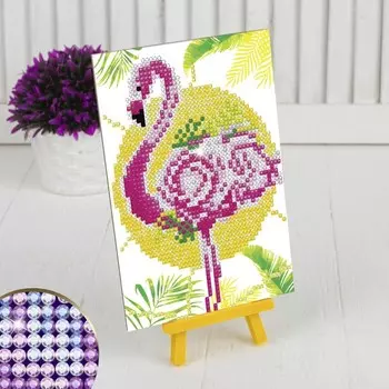 Алмазная мозаика с частичным заполнением на подставке «Фламинго», 13 х 19 см, картон