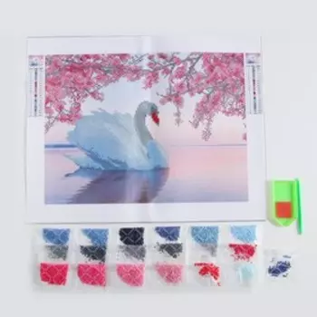 Алмазная мозаика с частичным заполнением на холсте «Белый лебедь», 30 х 40 см