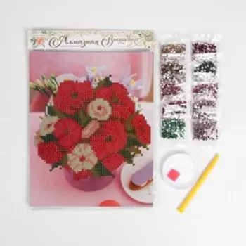 Алмазная мозаика с частичным заполнением «Букет цветов», 20 х 25 см. Набор для творчества