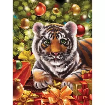Алмазная мозаика с частичным заполнением на подрамнике «Тигрёнок» 30х40 см