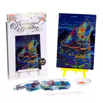 Алмазная мозаика с частичным заполнением на подставке «Одинокий волк» 13х19 см