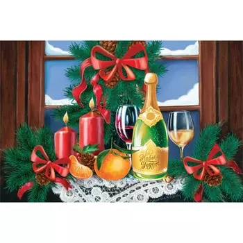 Новогодняя алмазная мозаика с частичным заполнением на холсте «Новый год. Новогодний натюрморт», 20 х 30 см