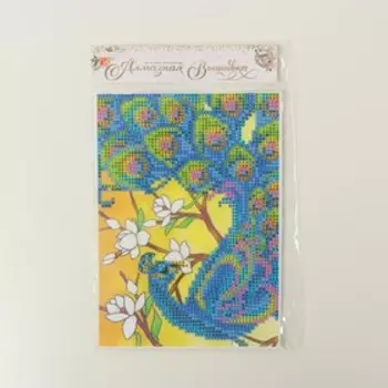 Алмазная мозаика с частичным заполнением «Павлин» 15×21 см, холст