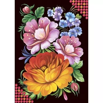 Алмазная мозаика с частичным заполнением на холсте «Жостово», 15 х 21 см