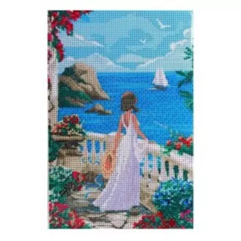 Алмазная мозаика с полным заполнением «Девушка и парус» 20х30 см, на подрамнике