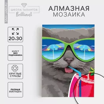 Алмазная мозаика с полным заполнением на холсте «Кот», 20 х 30 см