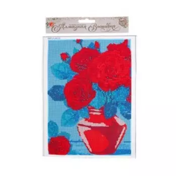 Алмазная мозаика с полным заполнением на холсте «Розы в вазе», 15 х 21 см