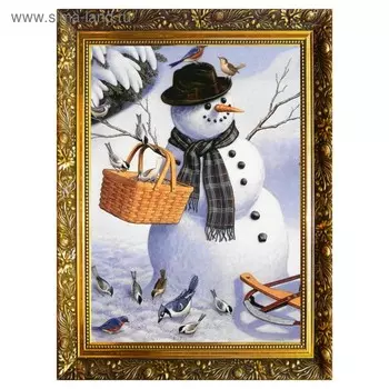 Алмазная мозаика "Веселый снеговик" 29,5×20,5 см, 24 цветов
