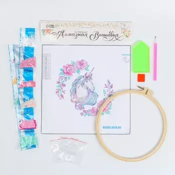 Алмазная вышивка на пяльцах «Единорог с шикарной гривой»