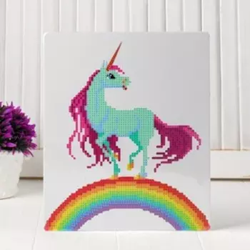 Алмазная вышивка с частичным заполнением "Единорог на радуге" с подставкой, размер картины: 21 × 25 см