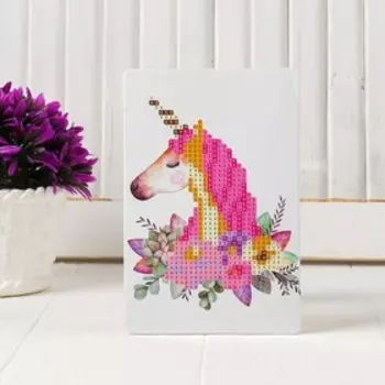 Алмазная вышивка «Единорог с цветами», 10 15 см, с подставкой, с частичным заполнением