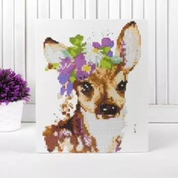 Алмазная вышивка с частичным заполнением «Олень c цветами», с подставкой