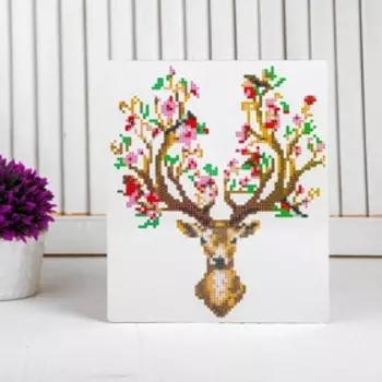 Алмазная вышивка с частичным заполнением «Олень с птичками на рогах», с подставкой, размер картины: 21 × 25 см