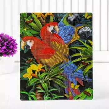 Алмазная вышивка с частичным заполнением «Попугаи» с подставкой, размер картины: 21 25 см