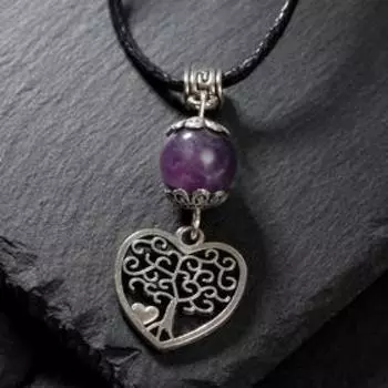 Амулет "Аметист" на любовь и семью, дерево любви, цвет чернёное серебро