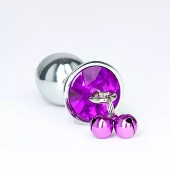 Анальная пробка с бубенчиками, кристалл тёмно-фиолетовый, d=28 мм
