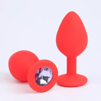 Анальная пробка с кристаллом, софт-силикон, 3580 мм, красный