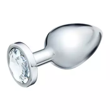 Анальная пробка серебряная, кристалл прозрачный, d=40 мм