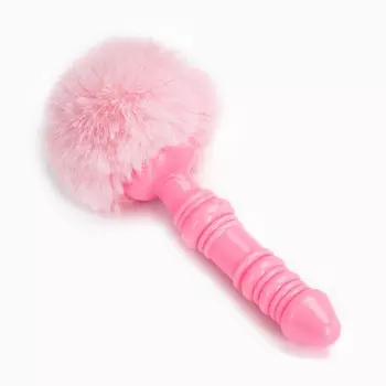 Анальная пробка с мехом, втулка силикон, 13026 мм, хвост 65 мм, кольца, розовый