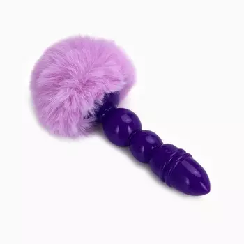 Анальная пробка с мехом, втулка силикон, 13021 мм, хвост 65 мм, шары, сиреневый